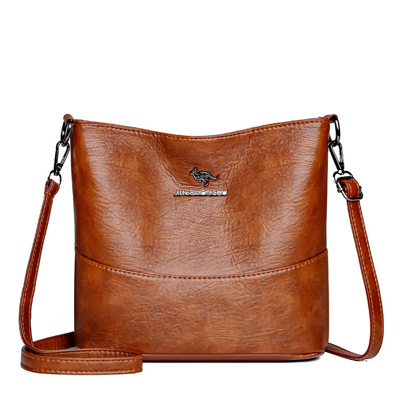 Women's Casual Solid Color Large Capacity Soft Leather Shoulder Bag