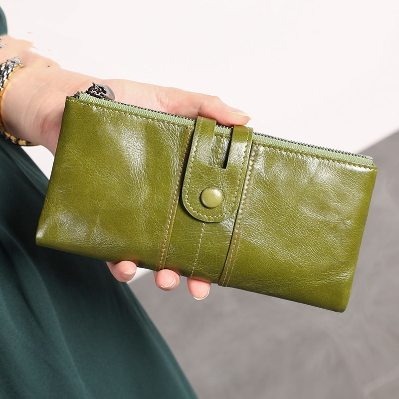 Retro Women's Leather Wallet Fashion Rfid Long Wallet