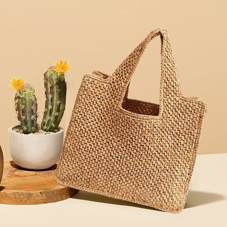 Holiday Straw Woven Bag Woven Commuter Tote Bucket Bag