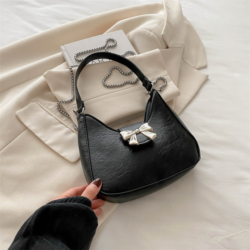 New Stylish Cute Sweet Bow Underarm Bag Textured One-shoulder