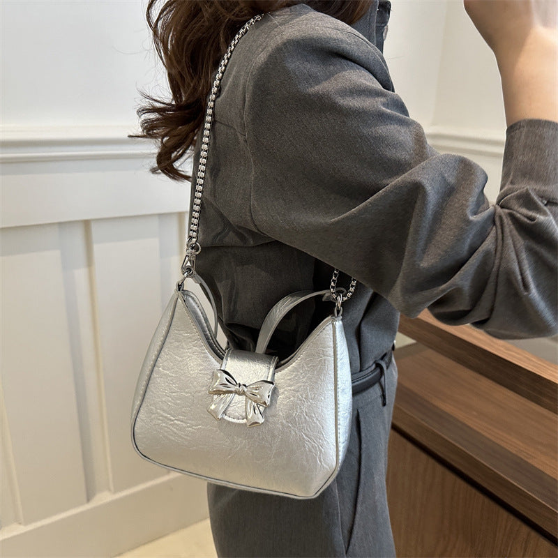 New Stylish Cute Sweet Bow Underarm Bag Textured One-shoulder