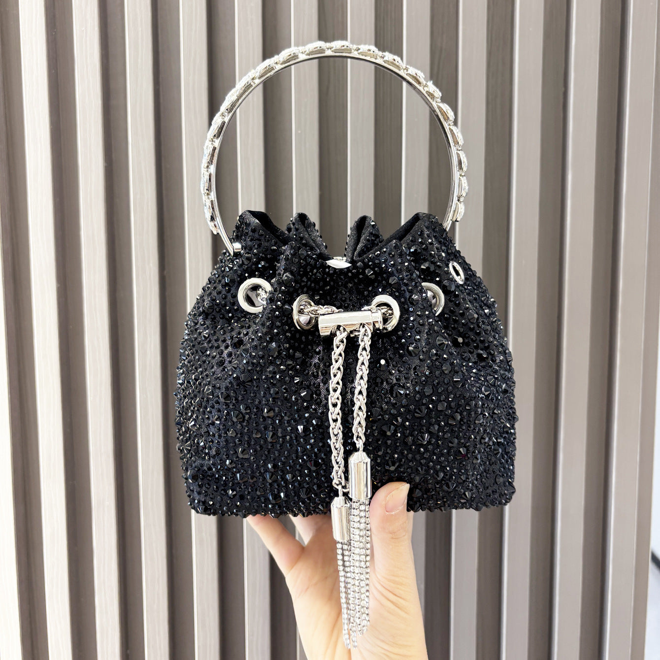 Drawstring Rhinestone Bag Shoulder Crossbody Handbag Women's Bag