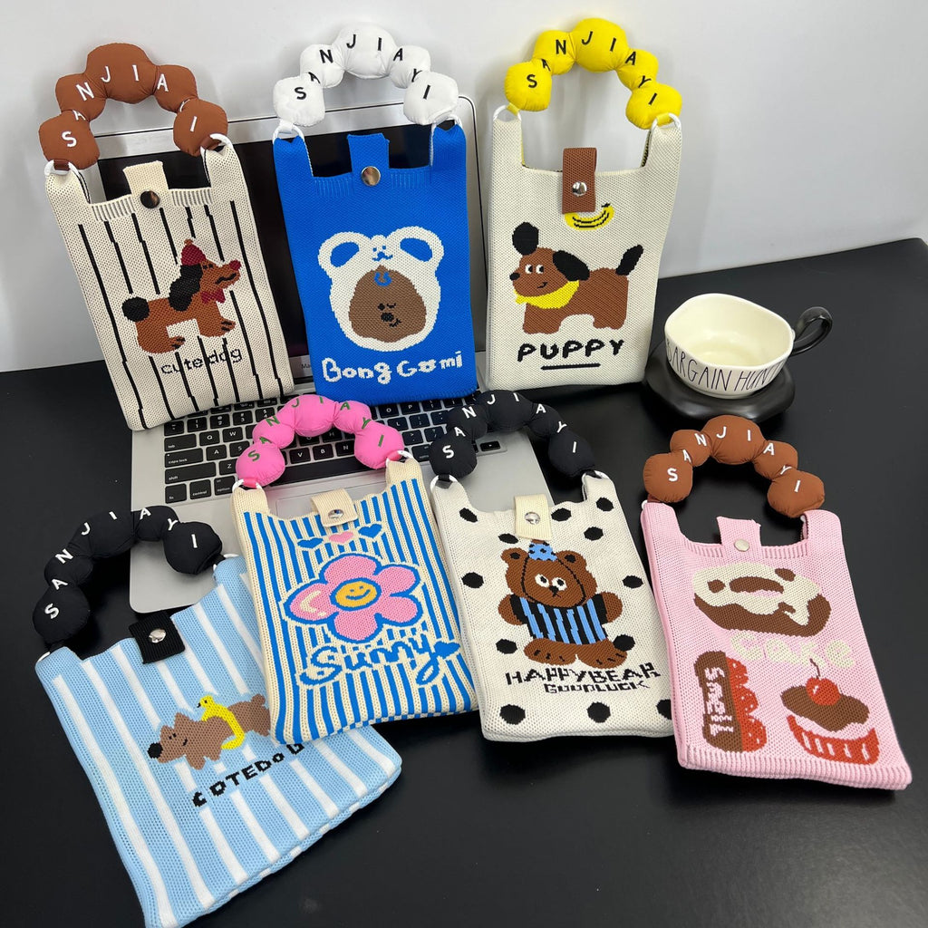 Cute Cartoon Knitted Bag Fashion All-match Messenger Bag High Sense Hand-carrying Shoulder Bag