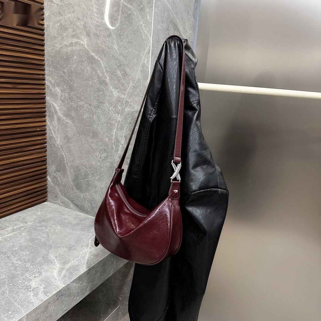 Women's Cow Leather Bag Single Shoulder Crossbody Oil Wax Leather Bucket Bag