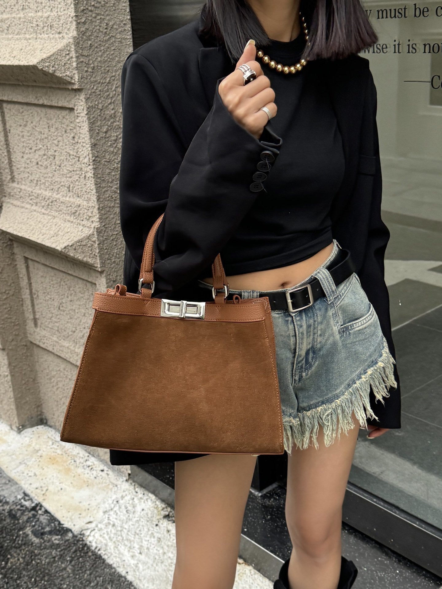 Frosted Cowhide All-match Commuter Shoulder Messenger Bag