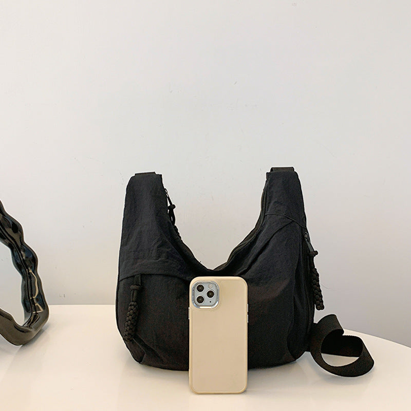 Washed Wrinkled Nylon Shoulder Travel Messenger Bag