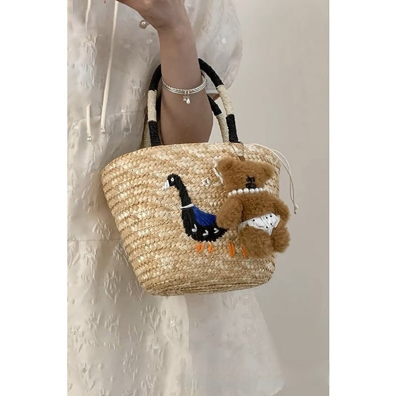 Women's Hand-woven Vegetable Basket Shoulder Tote Bag