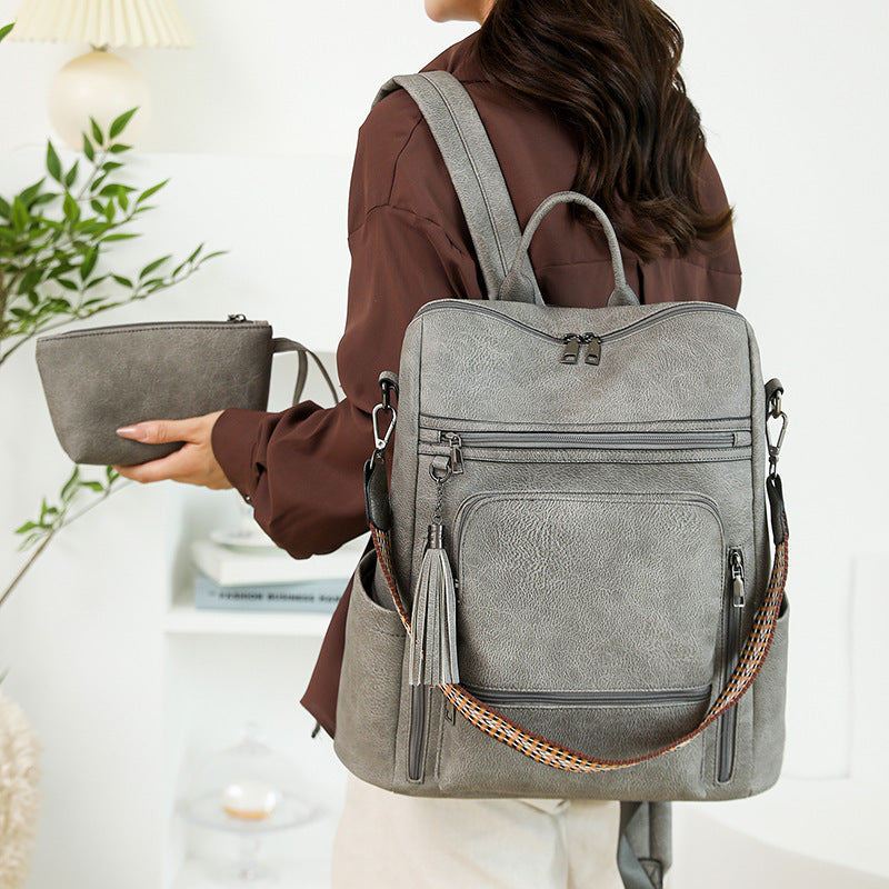 Large Capacity Pu Retro Contrast Color Backpack