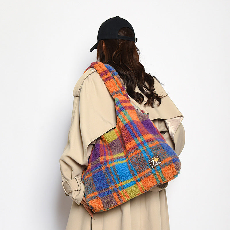 Women's Plaid Shoulder Crossbody Tote Bag Large Capacity Shoulder Underarm Bag