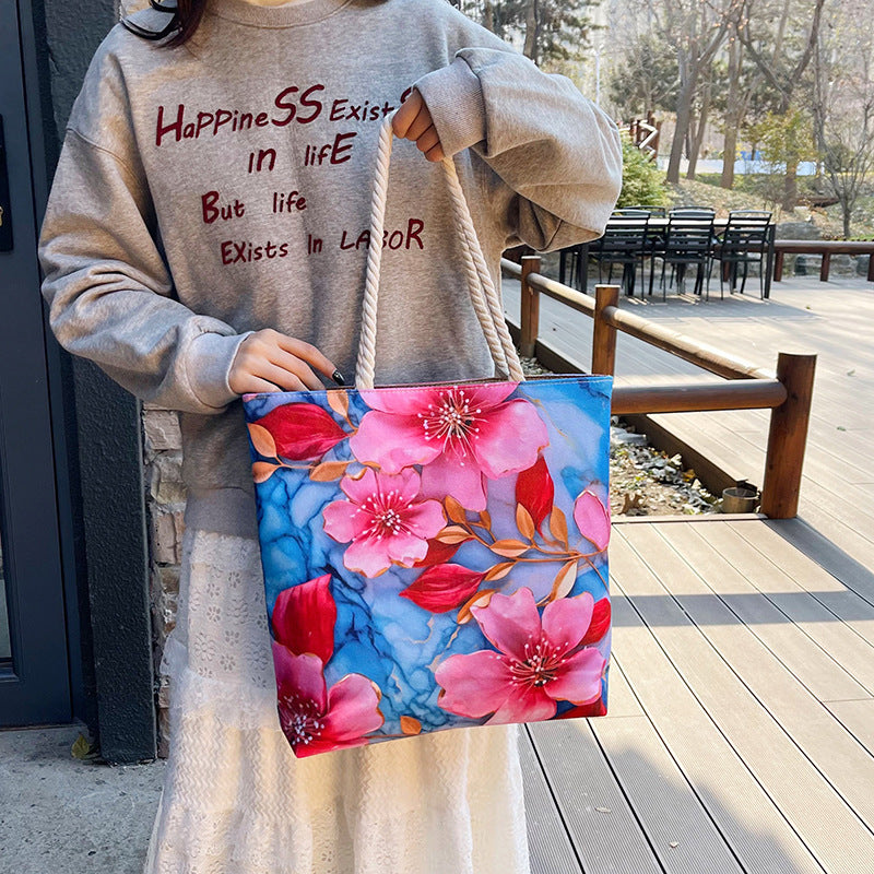 Canvas Fashion Linen Cotton String Shoulder Bag Simple Handbag
