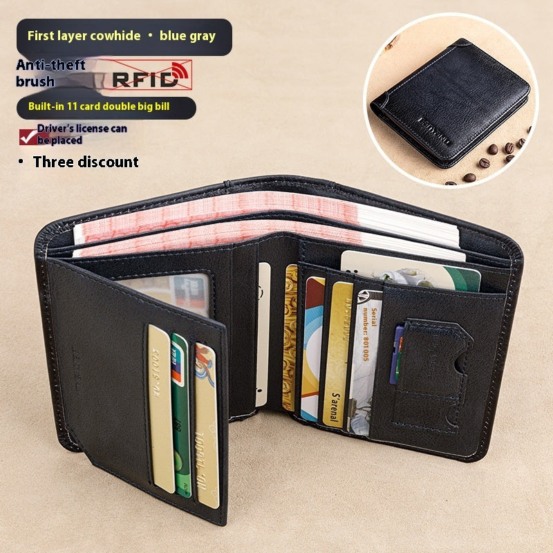 Men's Wallet RFID Anti-theft Swiping Ultra-thin First Layer Cowhide