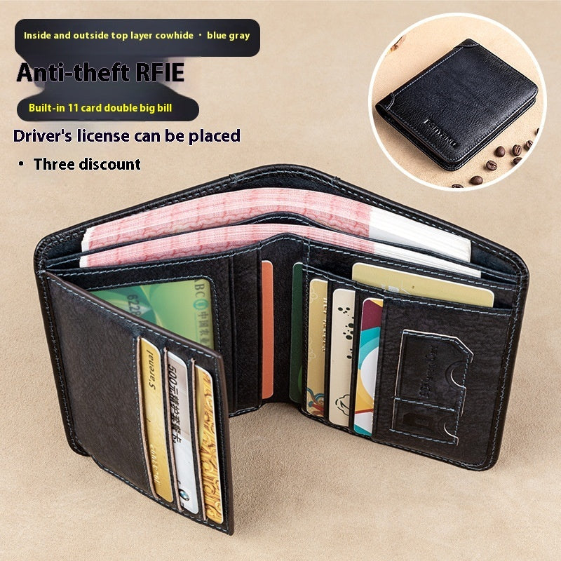 Men's Wallet RFID Anti-theft Swiping Ultra-thin First Layer Cowhide