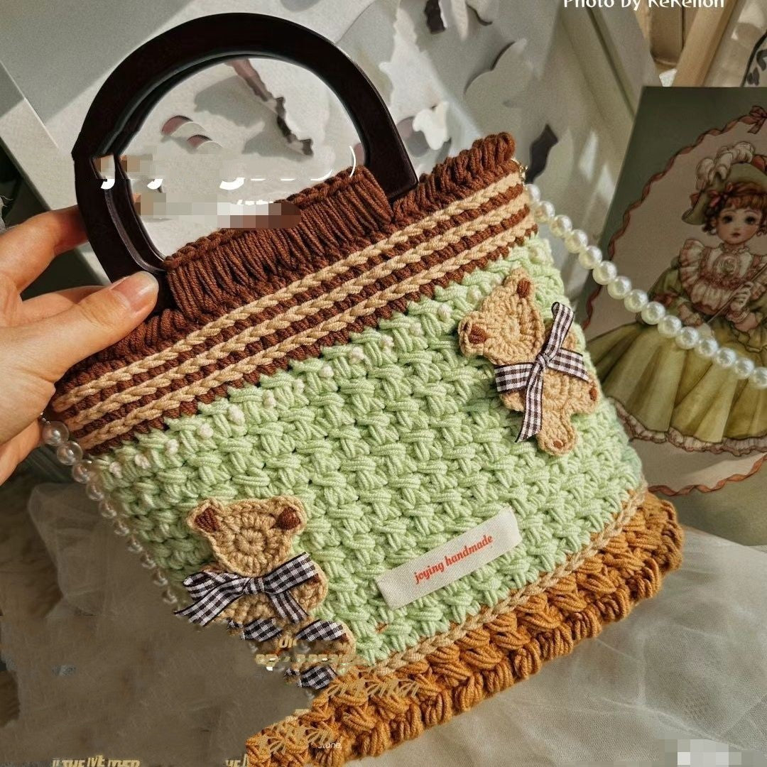 Wool Crocheted Bear Portable Shoulder Bag