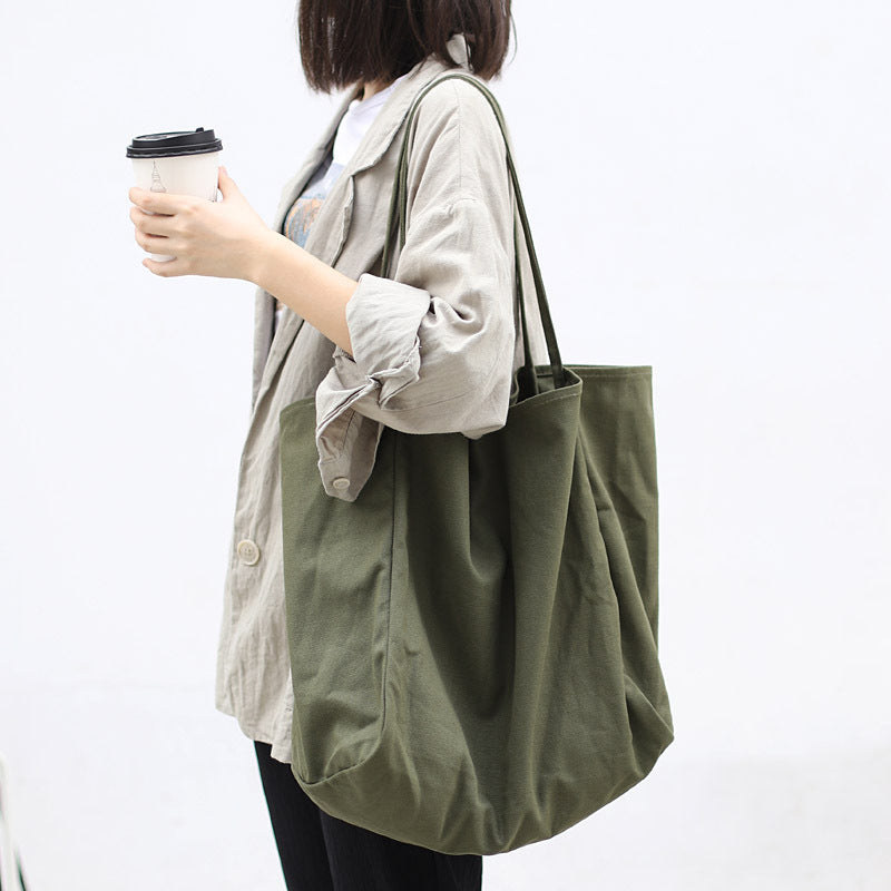Mori Artistic Canvas Shoulder Bag Casual Retro Solid Color Tote