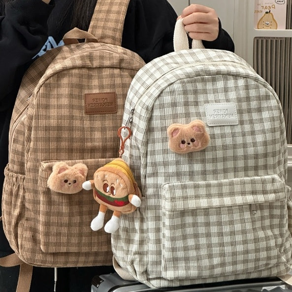Japanese Ins Campus Retro Checked Backpack