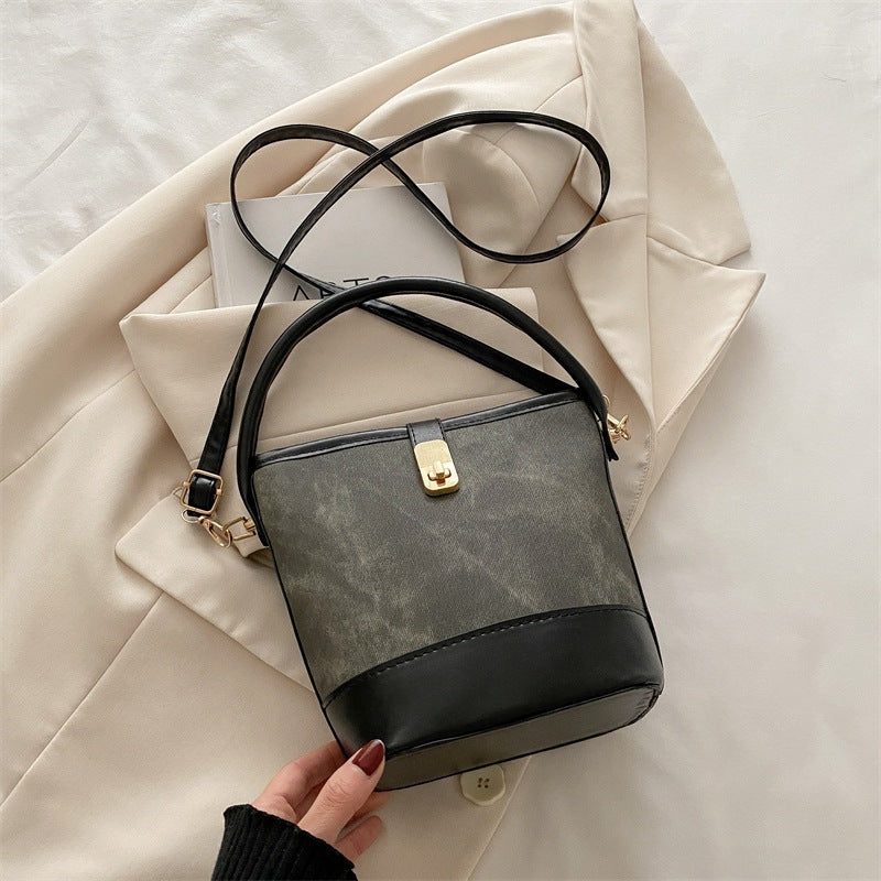 Retro Contrast Color Crossbody Bucket Bag Women