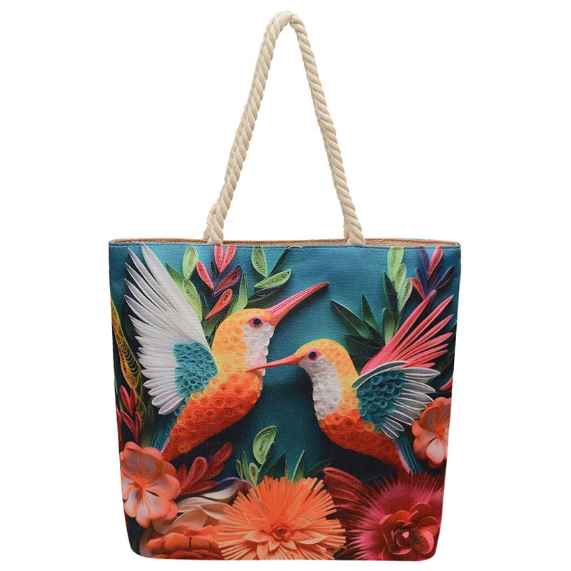 Canvas Fashion Linen Cotton String Shoulder Bag Simple Handbag