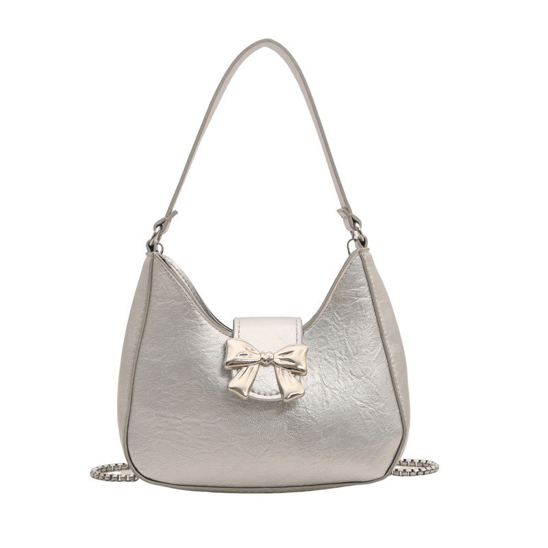 New Stylish Cute Sweet Bow Underarm Bag Textured One-shoulder