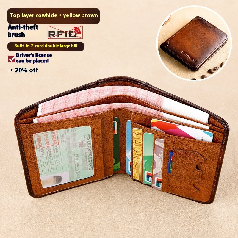 Men's Wallet RFID Anti-theft Swiping Ultra-thin First Layer Cowhide
