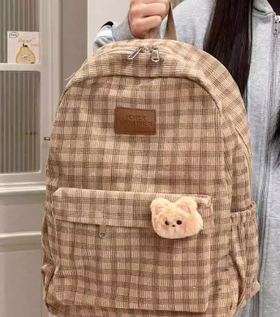 Japanese Ins Campus Retro Checked Backpack