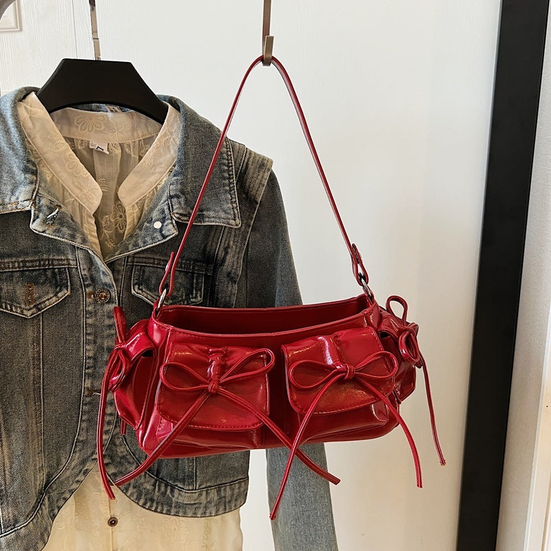 Tassel Bow Women's Bag Multi-pocket Pleated Large Capacity