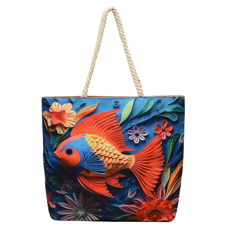 Canvas Fashion Linen Cotton String Shoulder Bag Simple Handbag