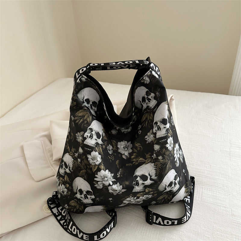 Women's Creative Skull Personality Large Capacity Nylon Shoulder Bag