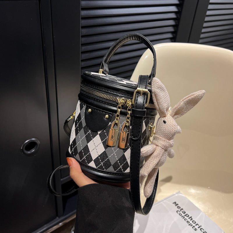 Textured Rhombus Portable Bucket Bag Cylindrical