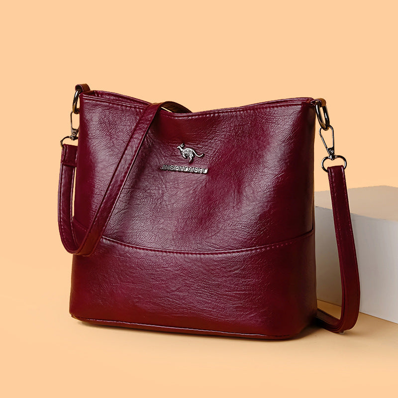 Women's Casual Solid Color Large Capacity Soft Leather Shoulder Bag