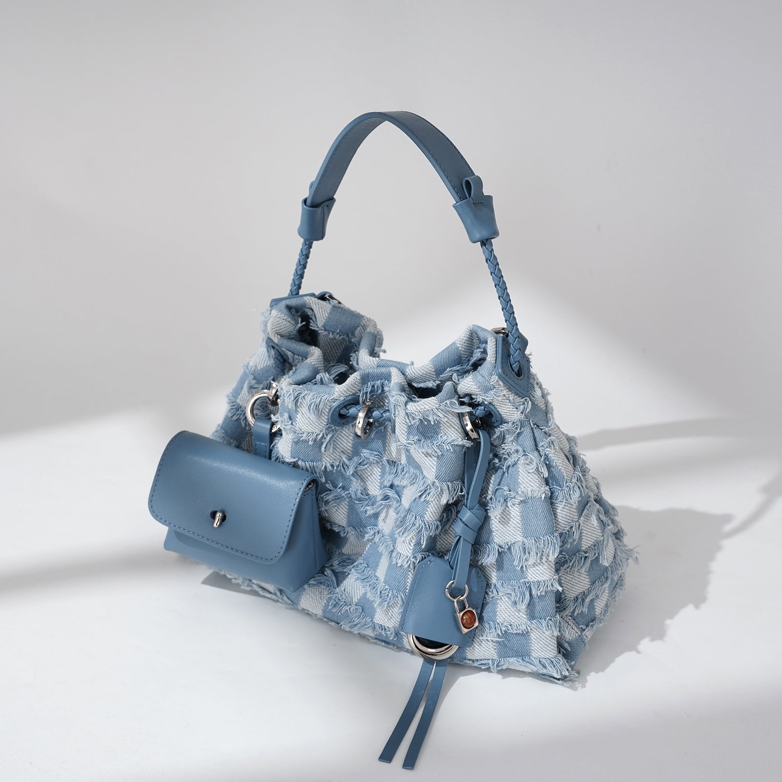 High-grade One-shoulder Niche First Layer Cowhide With Denim Underarm Bag