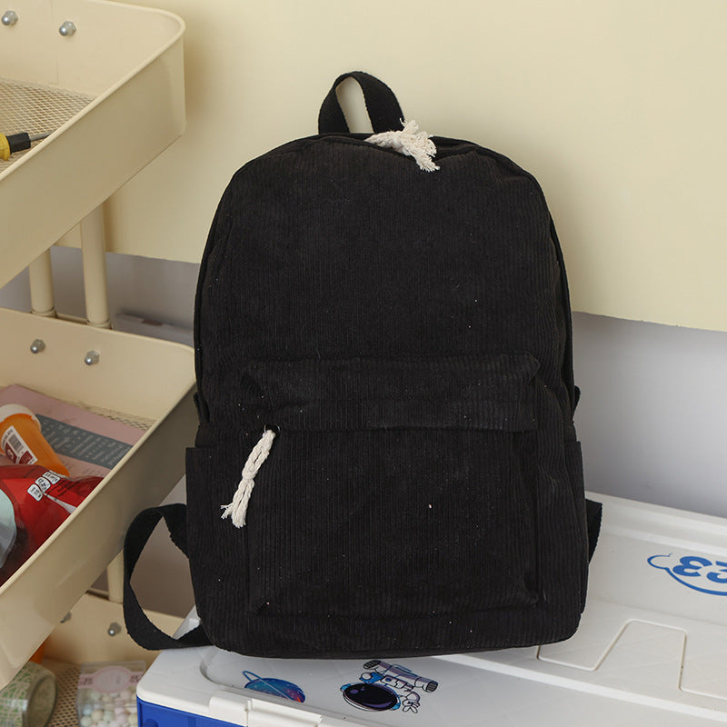Solid Color Fashion Female Corduroy Backpack