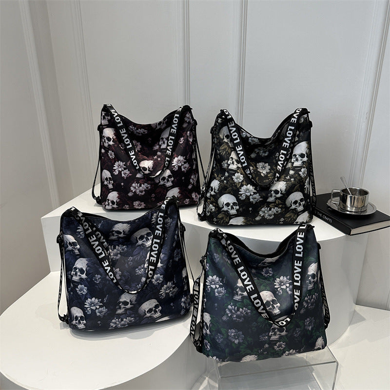 Women's Creative Skull Personality Large Capacity Nylon Shoulder Bag
