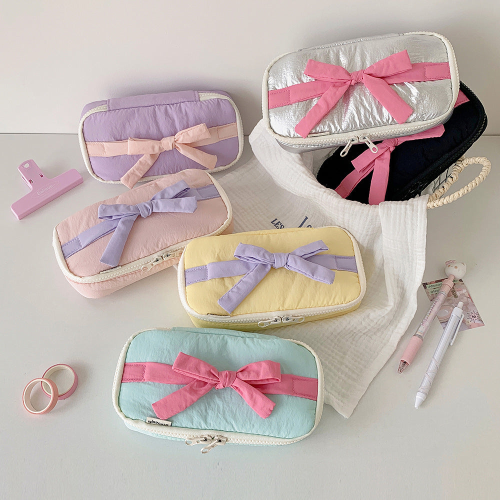 Ins Soft Fabric Pencil Case Student Minimalist Bow Buggy Bag