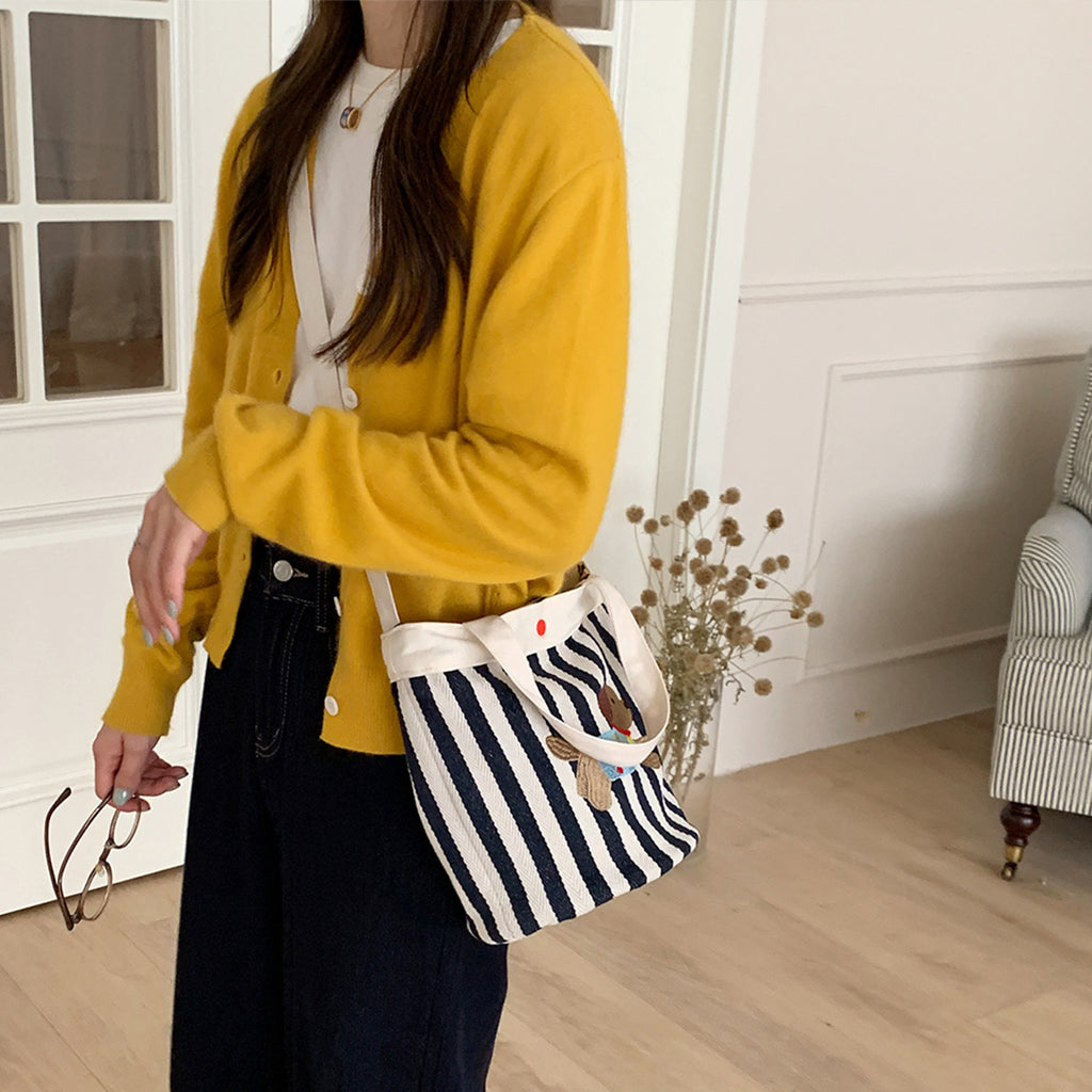 Cartoon Puppy Striped Bucket Bag One Shoulder Crossbody Bucket