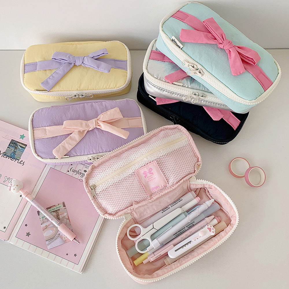 Ins Soft Fabric Pencil Case Student Minimalist Bow Buggy Bag