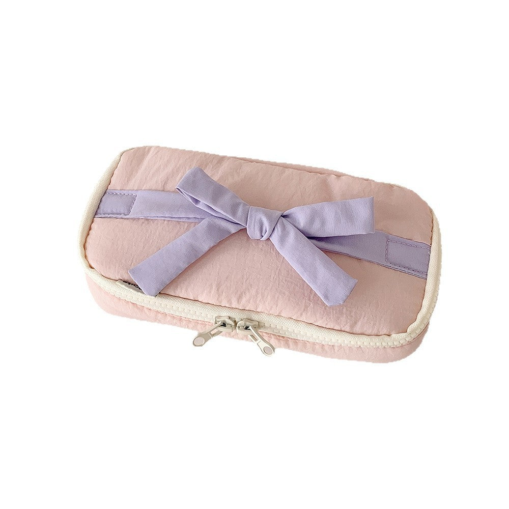 Ins Soft Fabric Pencil Case Student Minimalist Bow Buggy Bag