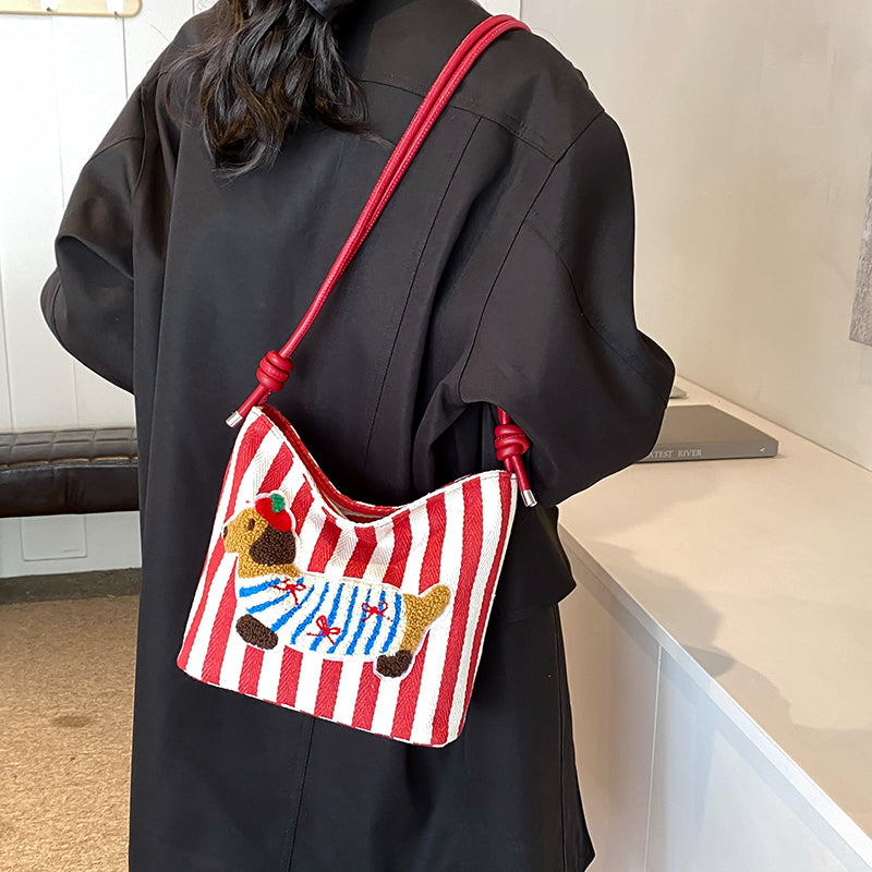 New Cartoon Sausage Dog Bucket Bag Autumn Texture