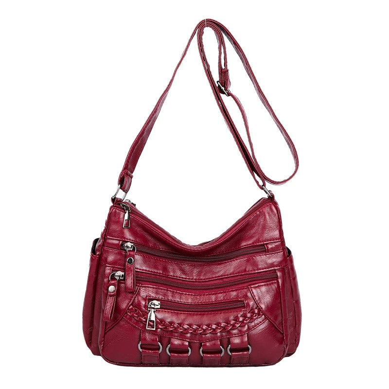 Large Capacity Multi Compartment Shoulder Washed Soft Leather High-grade Messenger Bag