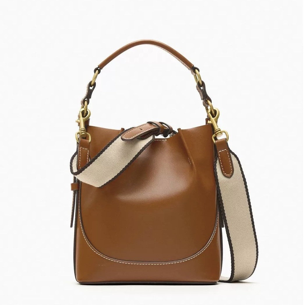 Fashion Drawstring Canvas Contrast Color Casual One-shoulder Bucket Bag