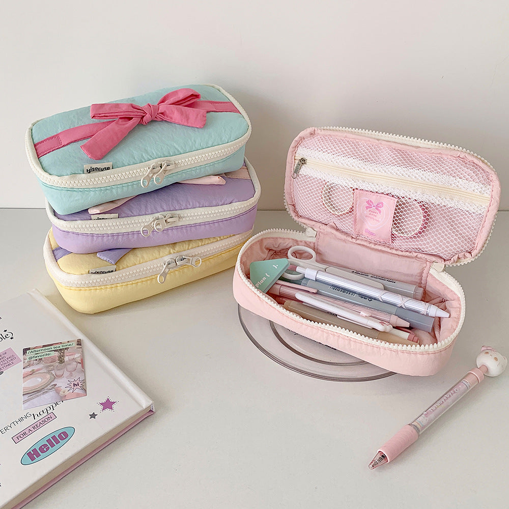 Ins Soft Fabric Pencil Case Student Minimalist Bow Buggy Bag