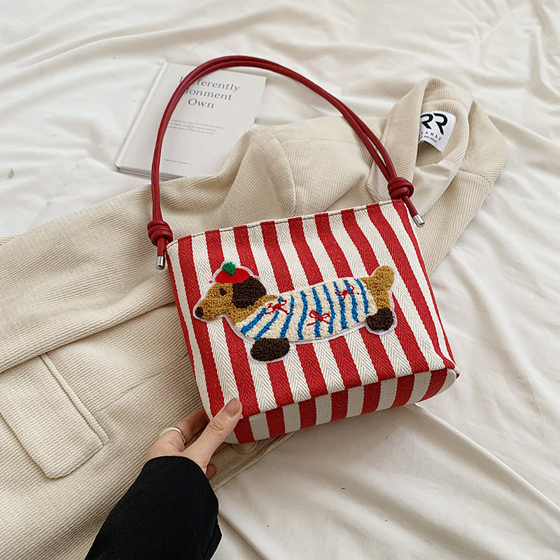 New Cartoon Sausage Dog Bucket Bag Autumn Texture