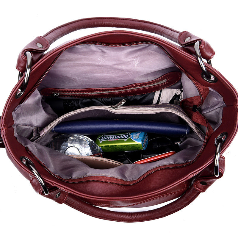 Fashion Stitching PU Tassel Portable Shoulder Crossbody Commuter Women's Bag