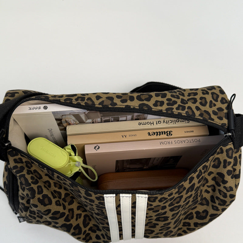 Large Capacity Leopard Print Sports Style Shoulder Messenger Bag