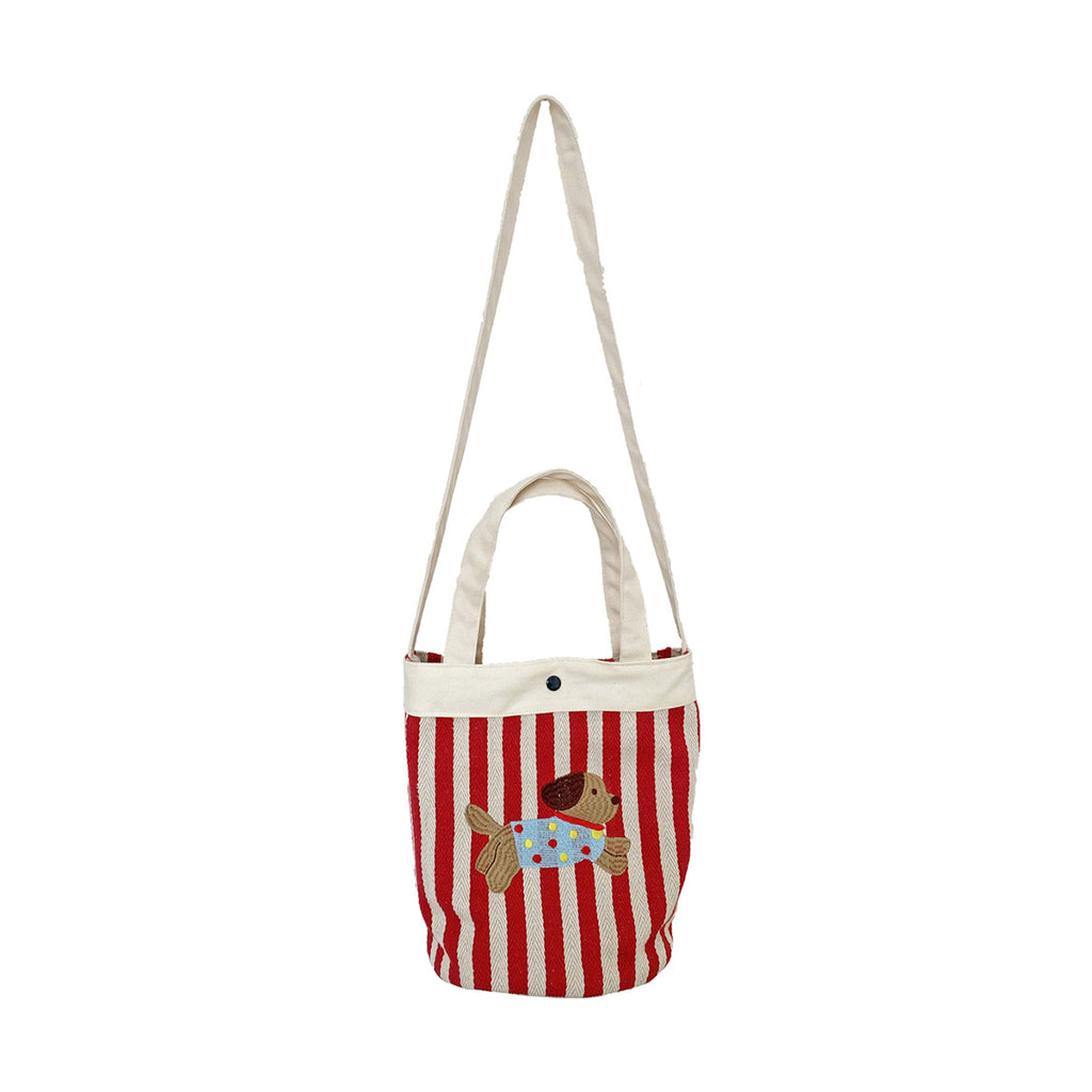 Cartoon Puppy Striped Bucket Bag One Shoulder Crossbody Bucket