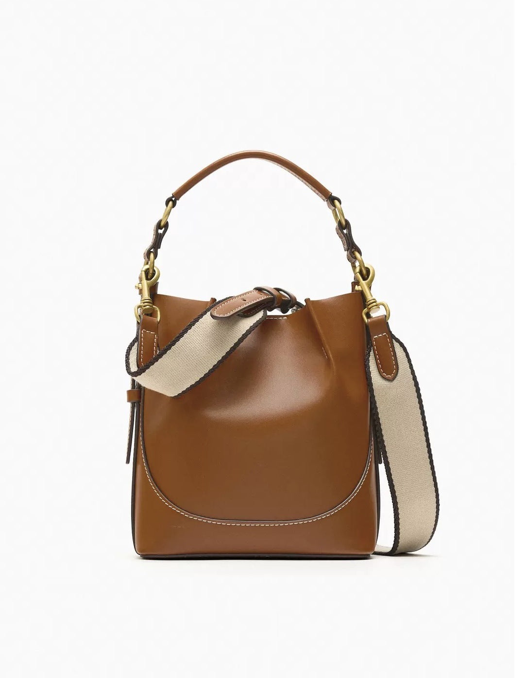 Fashion Drawstring Canvas Contrast Color Casual One-shoulder Bucket Bag