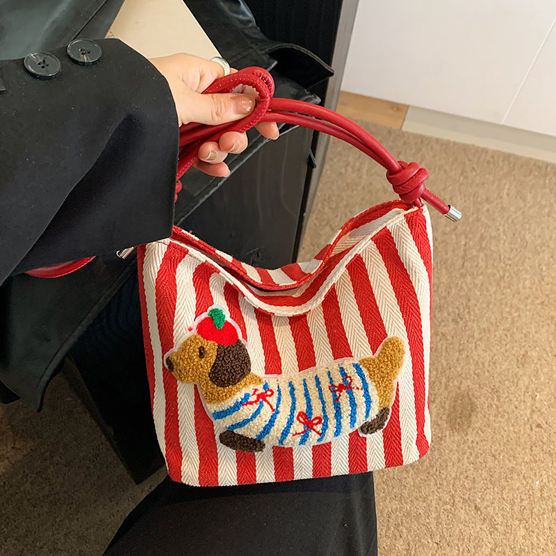 New Cartoon Sausage Dog Bucket Bag Autumn Texture