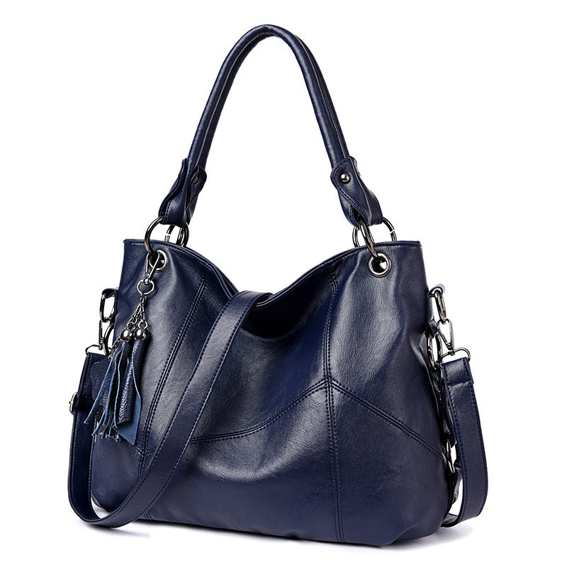 Fashion Stitching PU Tassel Portable Shoulder Crossbody Commuter Women's Bag