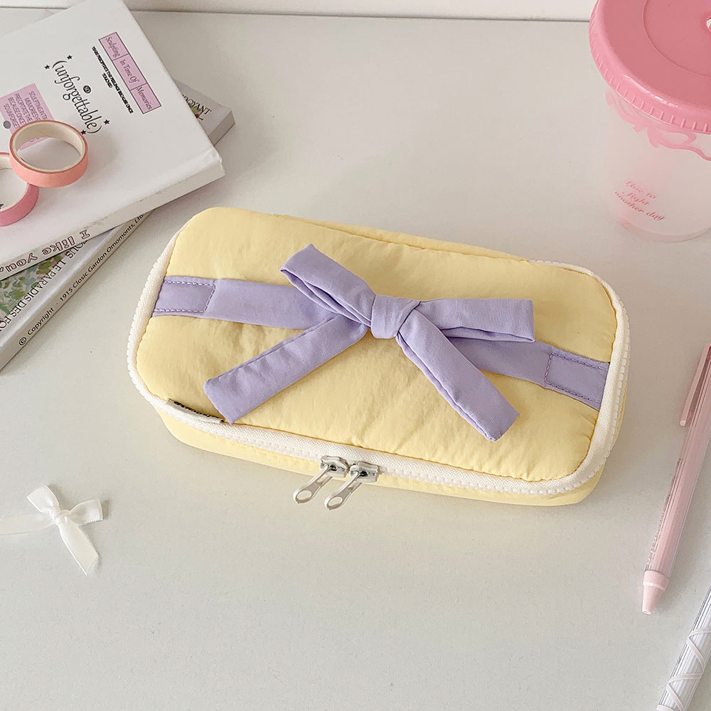Ins Soft Fabric Pencil Case Student Minimalist Bow Buggy Bag