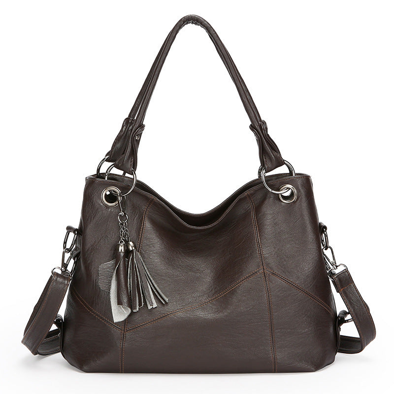 Retro Large Capacity Soft Leather Stitching Handbag