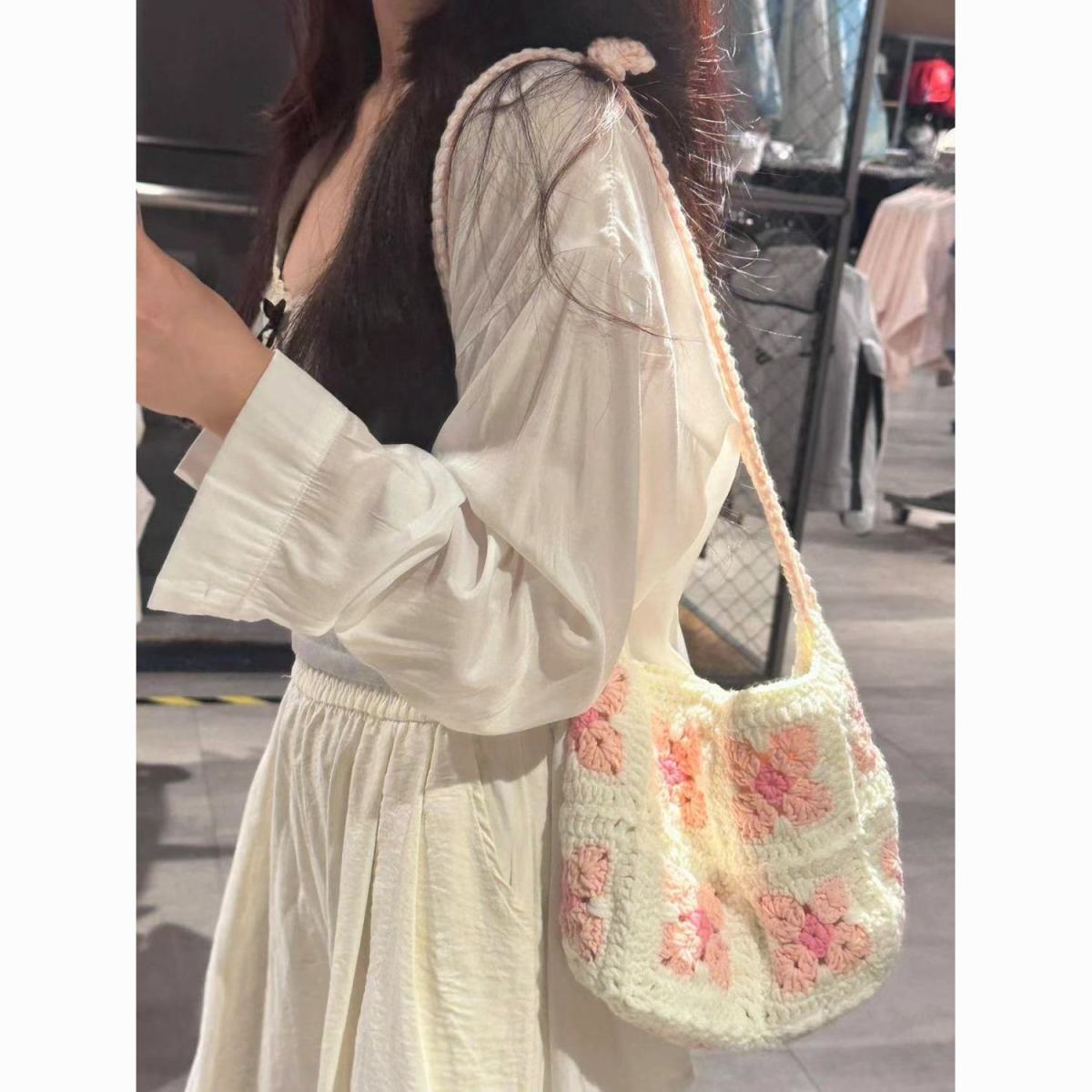 Handmade Crochet Cherry Blossom Romantic Style Handbag